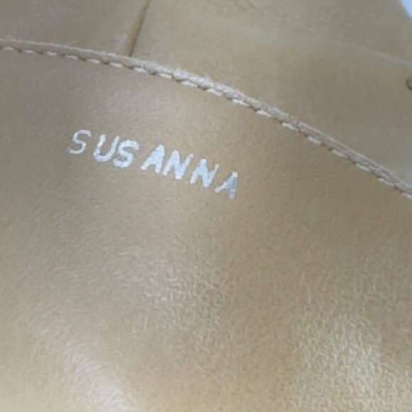 MARKON Women's Tan Leather Knee-High Boots Lace-Up Back Low Heel Size - Picture 7 of 11